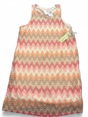 Tacera Pink Peach Cream Chevron Sleeveless Dress